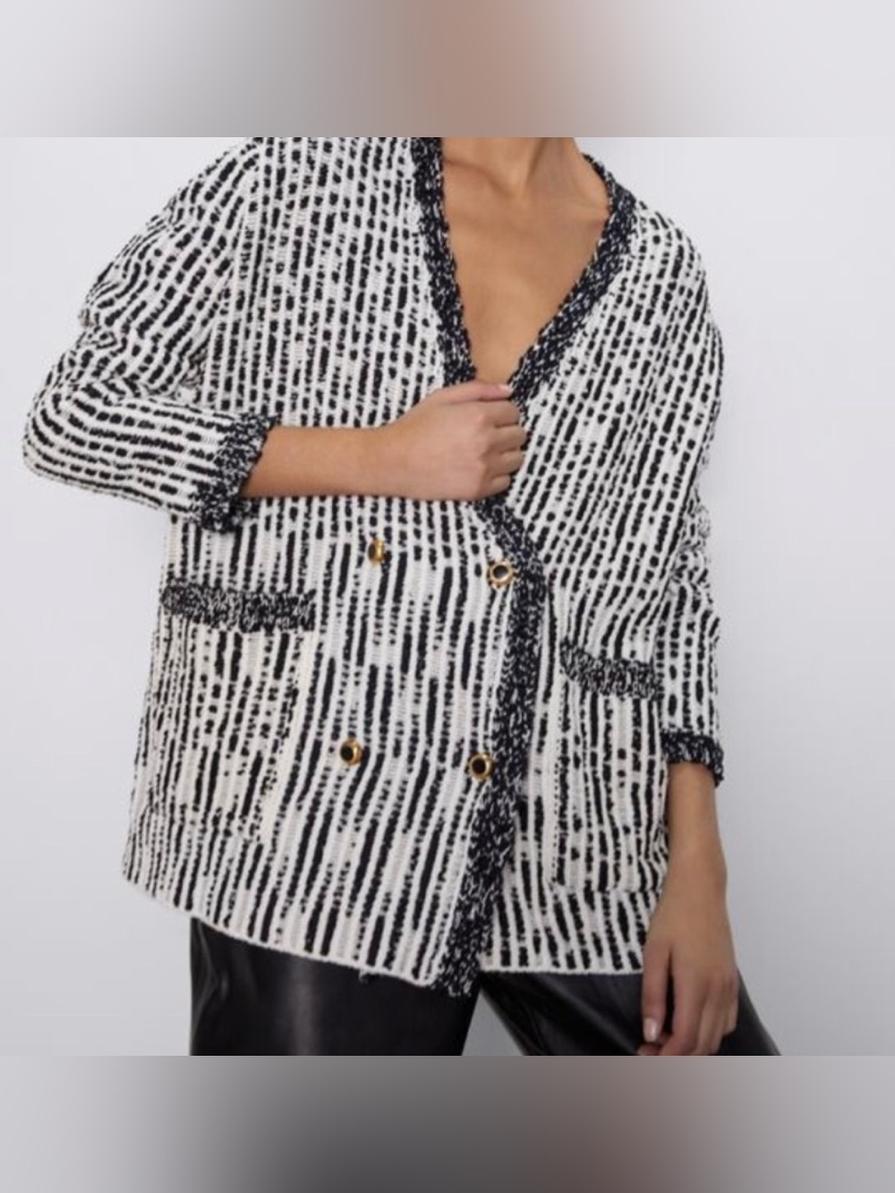 Zara Structured Knit Bloggers Favorite Black and White Blazer Jacket medium
